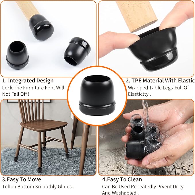 Ezprotekt Chair Leg Sliders for Carpet, 24 Pcs Round Chair Glides for Carpet, Carpet Furniture Pads Stool Leg Protectors Caps, Carpet Furniture Glides Quickly and Easily (M Fit: 7/8" to 1")