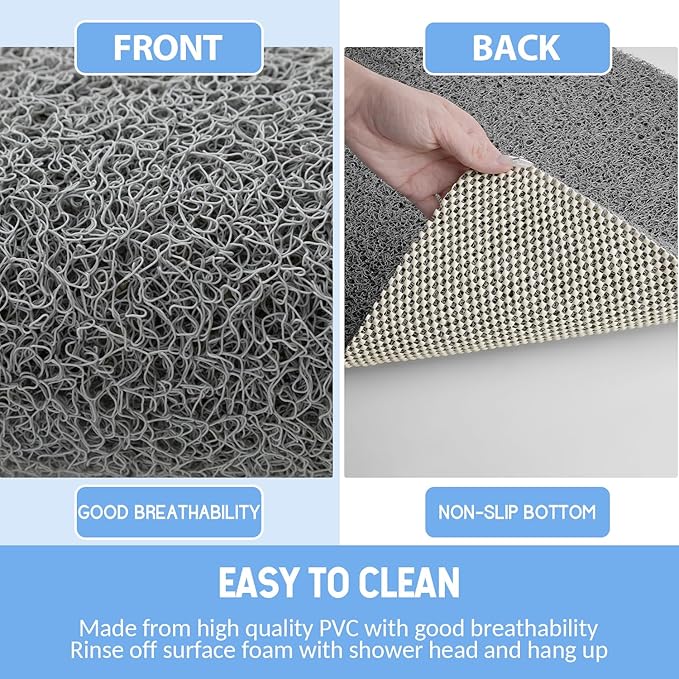 Hargiis Non Slip Shower Mat, Anti Slip Bath Mat, Quick Drying Bath Tub Mats, Foot Scrubber Mat, Anti Slip Mat for Tub, Floor, Bathroom, Home, Kitchen, Hotel (Grey 24”x24”)
