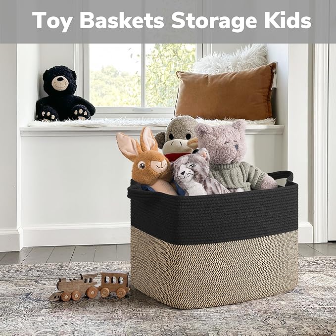 Goodpick Woven Baskets for Organizing, 18" x 14" x 12" Wicker Laundry Basket with Handles, Decorative Toy Baskets Storage Kids, Blanket Basket for Living Room, Bedroom