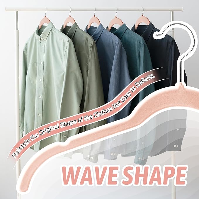 Sishynio Premium Velvet Shirt Hangers 30 Pack, Non-Slip 360° Swivel Hook Space-Saving Felt Hanger, Slim Flocked Hangers for Blouses, Strappy Dresses, Tank Tops(Pink)