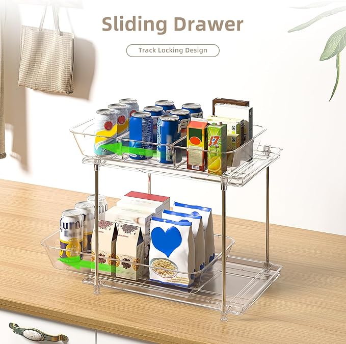 2 Sets of Under Bathroom Sink Organizer, 2-Tier Multi-Purpose Clear Medicine Cabinet Organizer, Pull Out Home Organization Must Haves 2026 with Movable Dividers