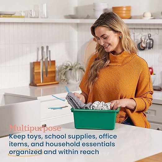 ECR4Kids Scoop Front Storage Bins, Multipurpose Organization, Green, 10-Piece