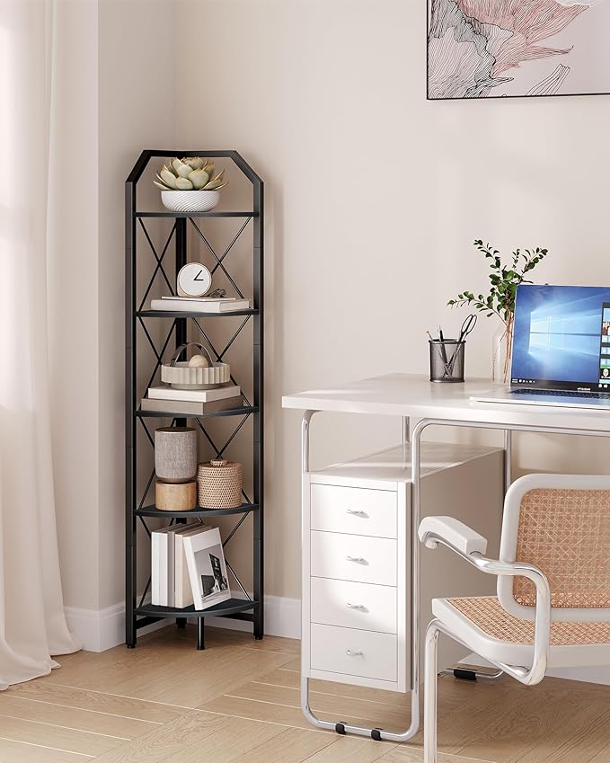 5-Tier Corner Shelf, Industrial Corner Bookshelf, 59.4" Corner Storage Stand, Plant Stand Display Shelf, Corner Bookcase for Bedroom, Living Room, Home Office, Black TCJ10BB