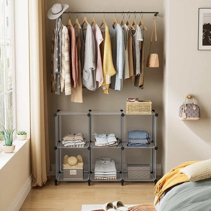 HOMIDEC 6 Light Grey Cube Storage Organizer, Modular Storage Shelf with Hammer, Cube Storage Bin Cabinet Closet Bookshelf for Living Room, Bedroom, Office, Each Cubes Size 11.8 x 11.8 inch