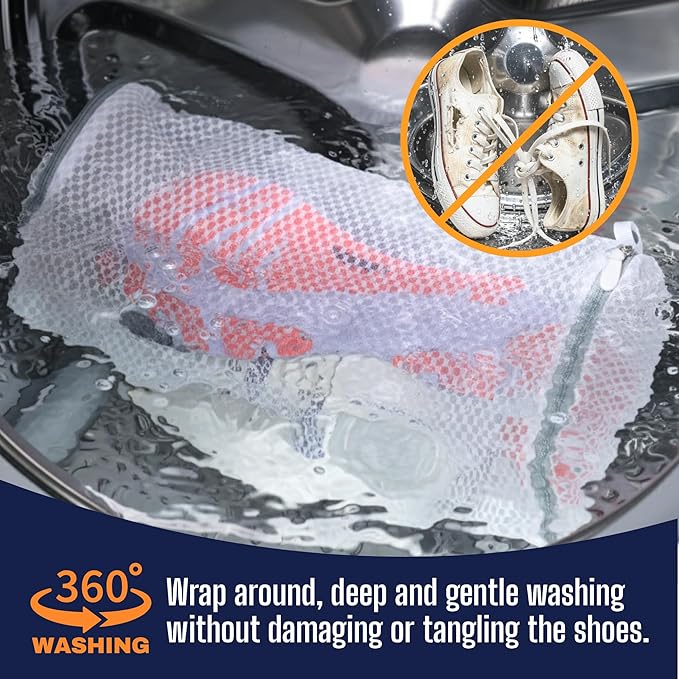 Mesh Shoe Washing Machine Bag (2 Pack) – Shoe Laundry Bag for Washing Machine – Honeycomb Mesh Laundry Bags with Zipper for Sneakers, Shoes, Socks, Bras, Delicates, and Toys – Wash & Dryer Safe