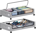 Under Bed Storage with Wheels, XXL 60L Under the Bed Storage Bins, Underbed Storage Containers with Lids & Label, Rolling Metal Drawer for Shoes, Clothes, Books, Toys (2-Pack Gray)