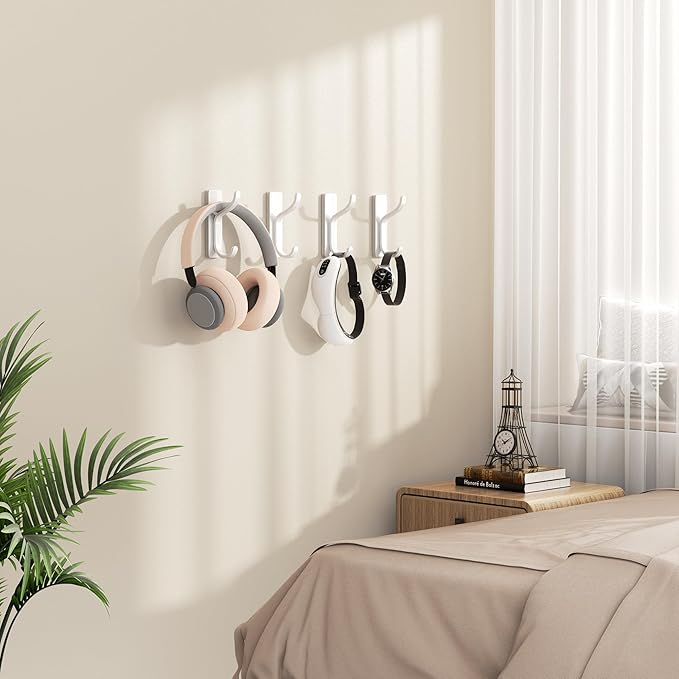 pickpiff Adhesive Wall Coat Hooks - Heavy Duty Stick-On Door Hanger, Metal Hook for Hanging Towel,Purse, Robe, Backpack, Jacket, Clothes - for Bathroom,Dorm, Closet, Kitchen - White, 10 Pack