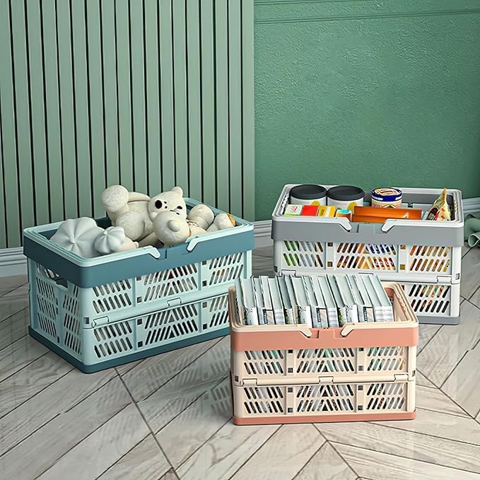Collapsible Crate Milk Crates for Storage Plastic shopping basket 20L for Kitchen Bathroom