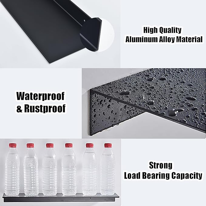 HNVNER Adhesive Shower Caddy 2 Pack, Metal Shower Shelves for Inside Shower 30cm, Black Bathroom Shelves Wall Mounted, No Drilling Bathroom Organizer
