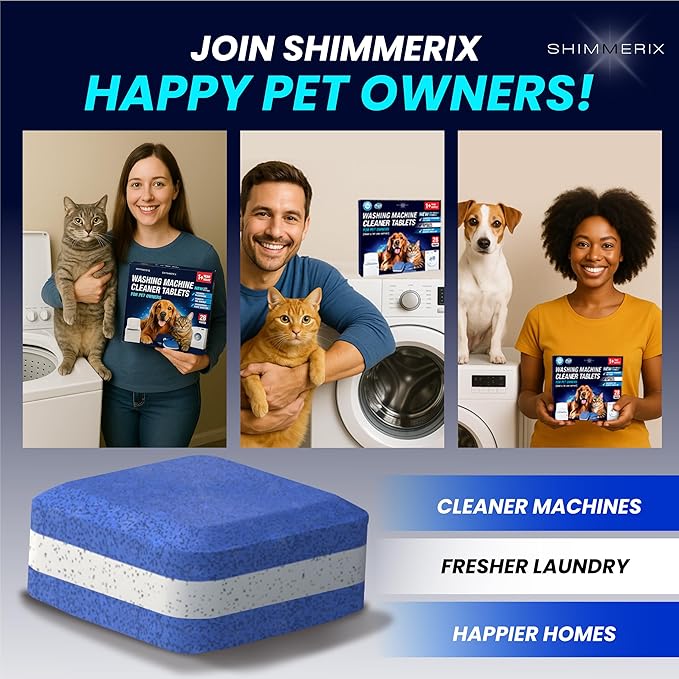 Washing Machine Cleaner Pro Tablets for Pet Owners - 56 Pack, Front & Top Load Washer Deep Cleaning, Septic Tank Safe, HE Support, Remove Stubborn Pet Hair, Eliminates Smells, Prevents Dander Build-up
