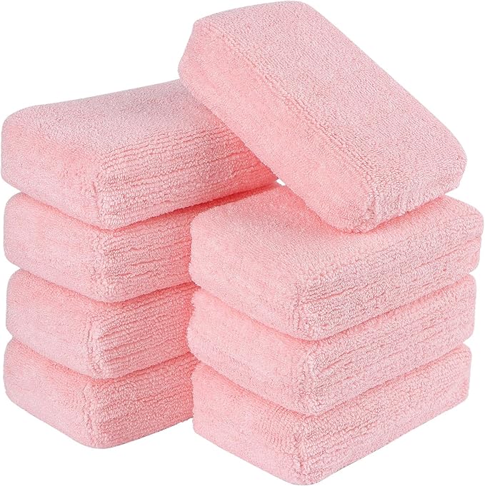AIDEA Microfiber Applicator Pad-8Pack, Car Wash Sponge, Premium Microfiber Sponge and Cleaning Pads, Perfect for Effortless Wax, Sealant, and Conditioner Application, Car Detailing Supplies, Pink