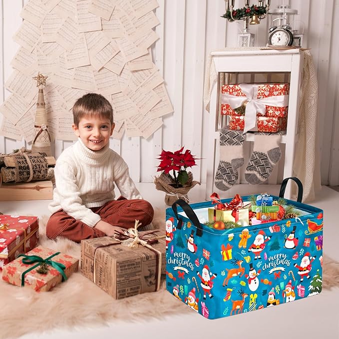 Christmas Basket for Kids Gingerbread Santa Claus Snowman Storage Baskets Collapsible Nursery Hamper Waterproof Clothes Toy Bin Book Shelf Gift Basket Cube Xmas Party Decor