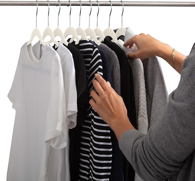 Simplify Slim Velvet Clothes Hangers | 100 Pack | Non-Slip | Shirts | Suit | Pants | Dresses | Garments | Closet Storage & Organization | Durable | Ivory
