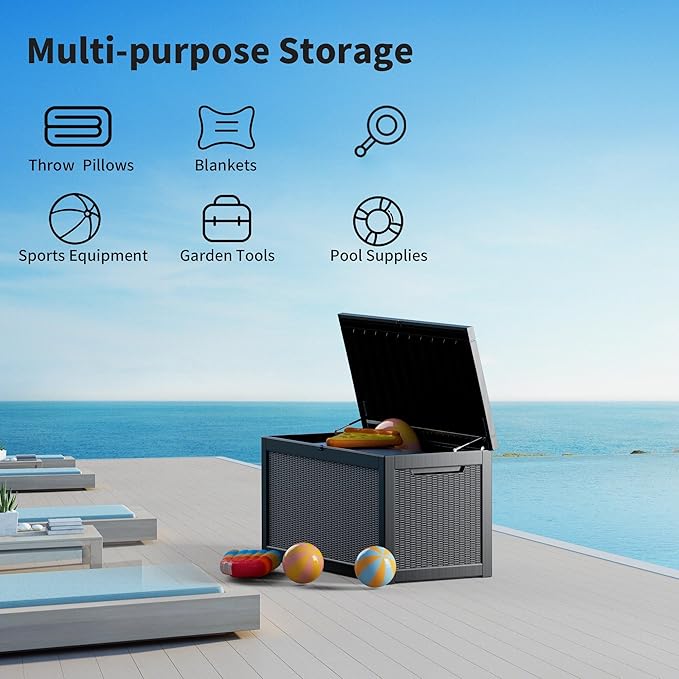 Outdoor Storage Box Waterproof, 320 Gallon Large Lockable Deck Box, Patio Storage Bin Bench for Pool Accessories Cushion Furniture, Garden Tools, UV-Resistant Outside Delivery Black
