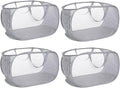 4 Pack Collapsible Laundry Baskets, Foldable Laundry Basket with Pocket, Durable Pop Up Hampers, Reinforced Handles Dirty Clothes Hamper for Laundry, Bedroom, Bathroom, Dorm, Travel or Camping Grey