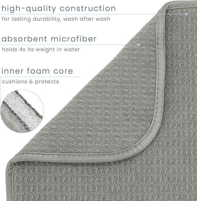 S&T INC. Dish Drying Mat, 16” x 18”, Absorbent Microfiber Kitchen Counter Mat, Dish Drying Pad for Dishes, Utensils, Pots and Pans, Large, Grey