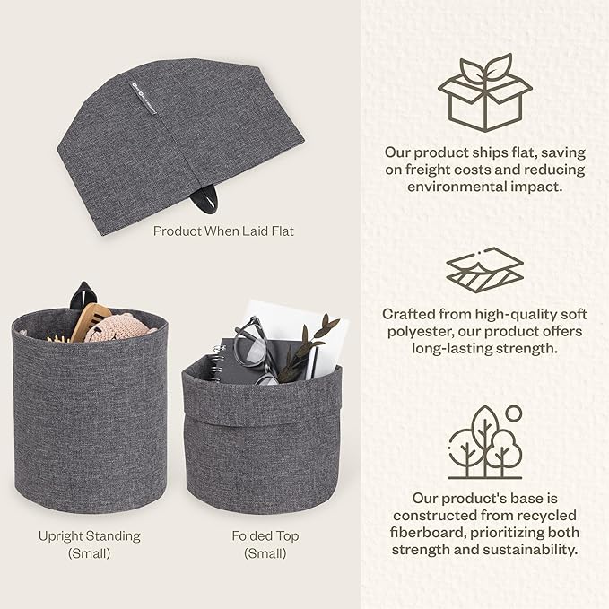 Bigso Box of Sweden Soft Hang Around Hanging Storage Basket Small | for Organizing Everyday Necessities | Collapsible Wall Hanging Storage Basket for Closets | 6.7" x 6.7" | Small | Grey