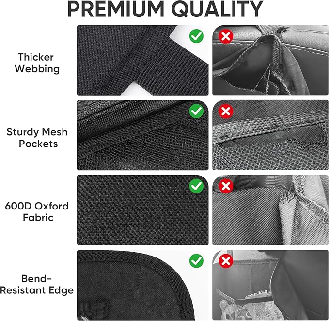 BALEINE Backseat Car Organizer, Back Seat Car Organizers and Storage, Kick Mats Back Seat Protector, Travel Accessories for Most Automotive (2 Pack, Black)