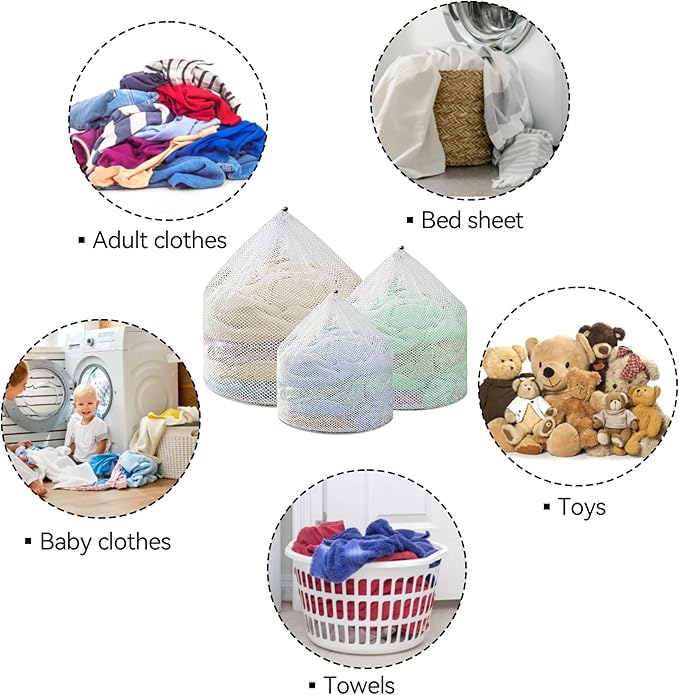 6Pcs Laundry Mesh Wash Bags, Drawstring Net Laundry Bag for Washing Machine, Mesh Laundry Wash Bags for Home Dorm Hotel Travel Use
