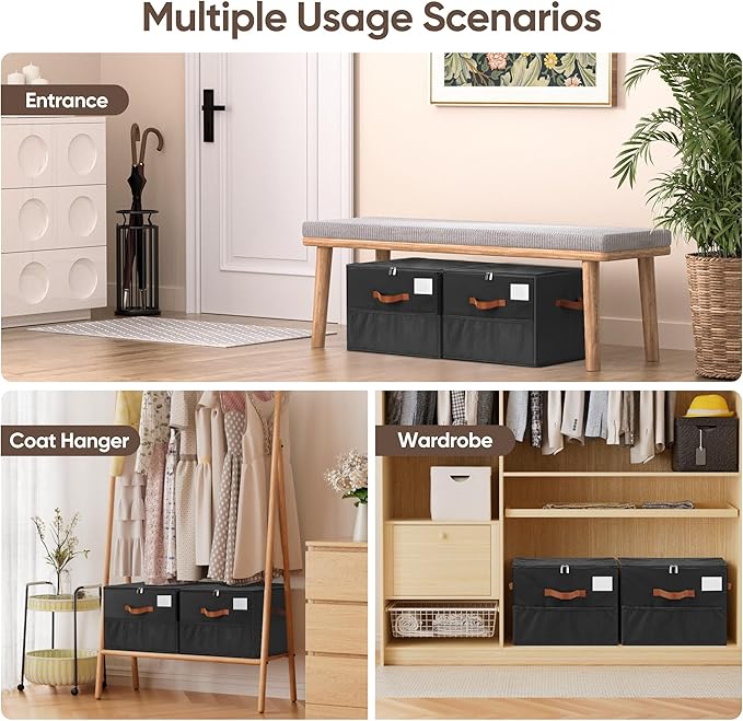 MSTONAL Shoe Organizer for Closet, 1 Pack Shoe Storage Container with Adjustable Dividers, Space Saving Shoe Box Storage Organizer Bin with Clear Lid and 4 Handles, Fits 8-16 Pairs, Pure Black