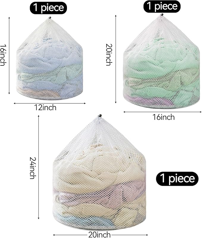 3Pcs Laundry Mesh Wash Bags, Drawstring Net Laundry Bag for Washing Machine, Mesh Laundry Wash Bags for Home Dorm Hotel Travel Use