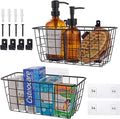 Wire Hanging Wall Basket, 2 Black Baskets Set Adhesive Wall Mount Organizer for Pantry Kitchen RV Bathroom Cabinet Storage Organization