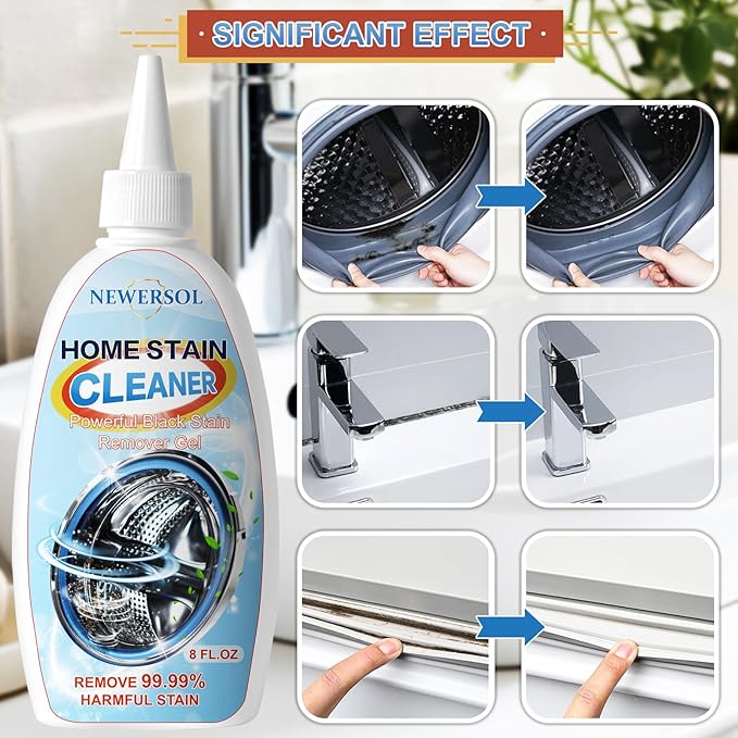 Black Stain Remover Gel Washing Machine Cleaner Front Loader Grout Cleaner Home Stain Removal Gel for Washer Kitchen Sink Showers Bathroom and Floor Tile 8Fl Oz