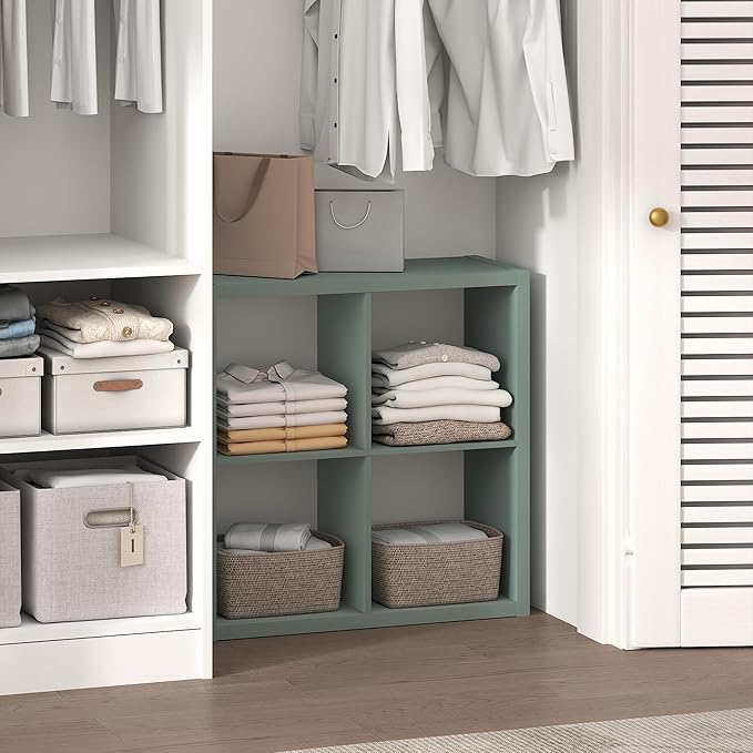 Furinno Cubic Closet Organizers and Storage, 4-Cube Closet Organizer, Open Shelf Closet Storage, Extra Thick Frame for Wardrobe, Bedroom, Living Room, Sage Green