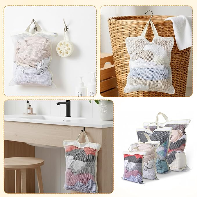 4PCS Mesh Laundry Bags for Washing Machine Hanging Laundry Hamper Delicates Laundry Bag with Handles (S/M/L/XL) Zipper Opening Wash Bag for Coat Sweater Lingerie Sock Sheet