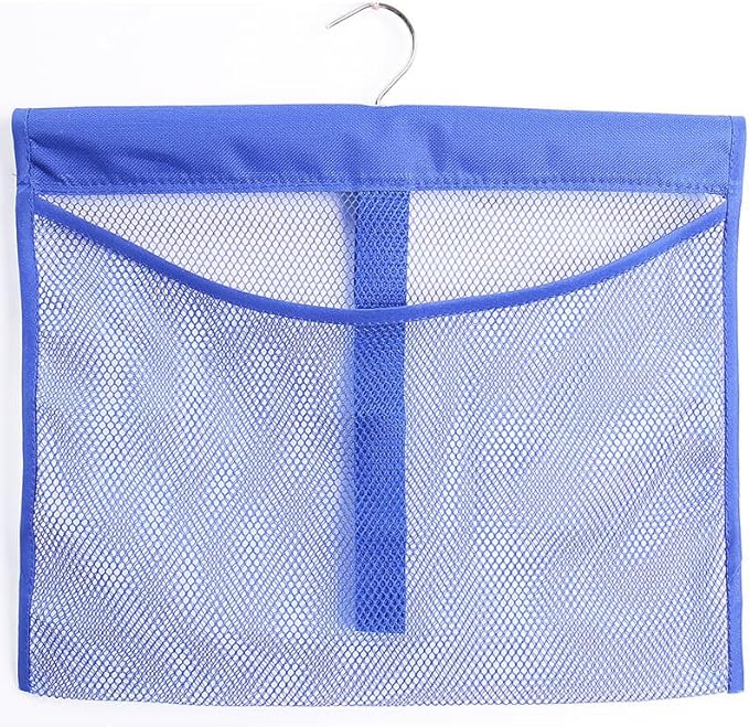 ALYER Hanging Mesh Shower Pockets for 34oz/1000ml Shampoo and Conditioner,Colorful Bath Toy organizer,Hanging Tandem Type Closet Accessories Storage Bag,Blue