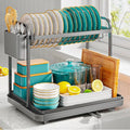 2-Tier Dish Drying Rack - Stainless Steel Dish Rack with Cutlery & Utensil Holders for Kitchen Counter, Sink Organization and Storage for Small Family, 15" W x 11.4" L x 15" H, Gray