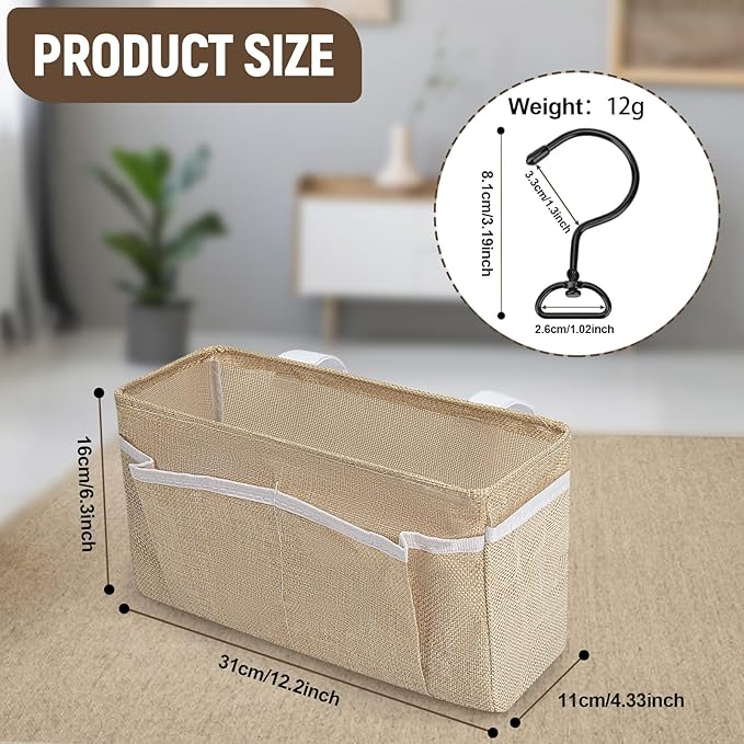 Bedside Caddy, bedside organizer, Hanging Organizers, Storage Bags with Self-adhesive on The Back to Hang Over Beds for Headboards, Bunk Bed, Car Seat Back Organizers (Upgraded Version Beige)