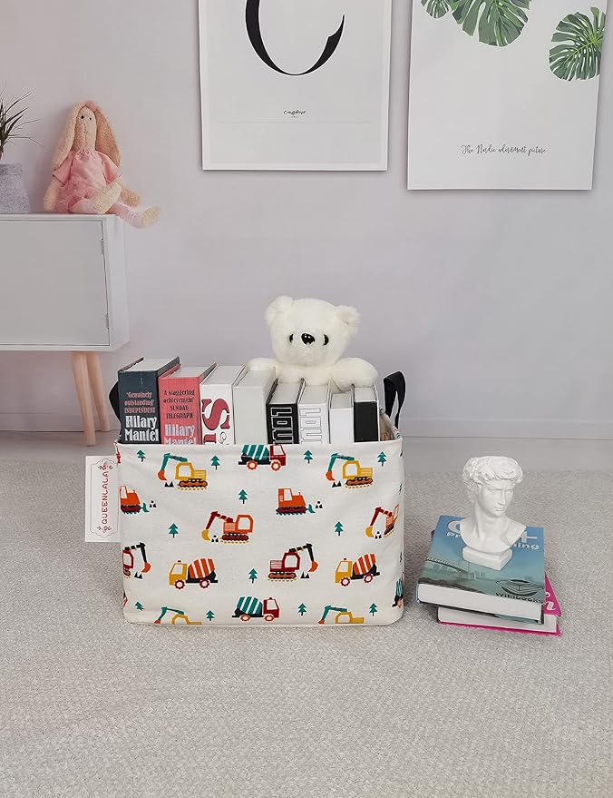 QUEENLALA Rectangular Laundry Hamper/Foldable Nursery Laundry Basket for Organizing/Storage Bin Baskets/Children Toy Office Bedroom/Toy Bin Closet Shelf Baskets (Rec-Excavator)