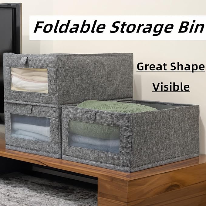 4 Pack Closet Organizers and Storage Bins, Storage Containers for Organizing Clothing, Jeans, Toys, Books, Shelves, Wardrobe - Closet Organizer, Large Storage Boxes Baskets with Window