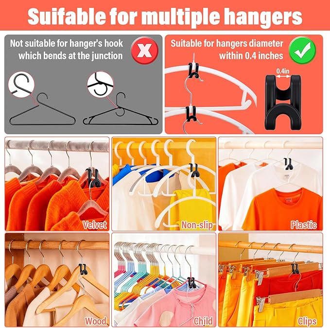 240 Pcs Black Clothes Hanger Connector Hooks, Heavy Duty Plastic Space Saving Cascading Hanger Extender Clips for Closet Organizer