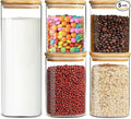 Glass Storage Containers with Airtight Bamboo Lids Muti Size Set of 5,Pantry Food Glass Jar with Lid,Perfect for Kitchen Organization-Nuts,Flour, Rice, Pasta, Sugar, Coffee Beans, Accessories Included