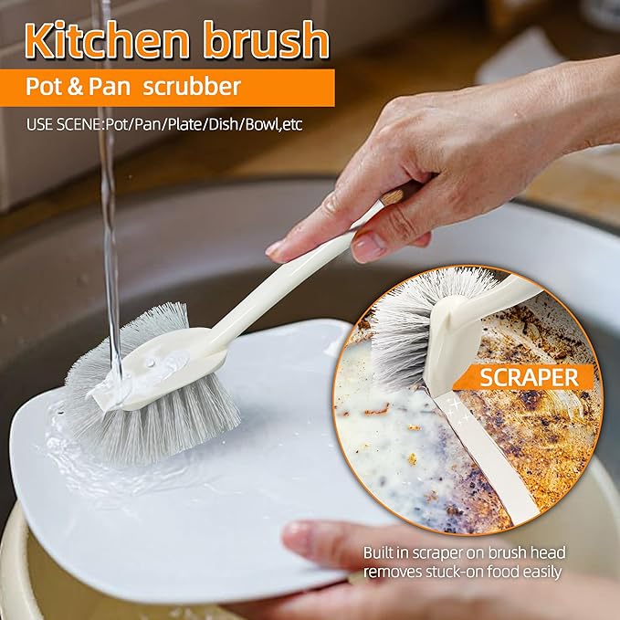 5-Pack Heavy Duty Scrub Brushes Set with Wooden Handles, Multi-Surface Scrubber for Kitchen, Bathroom, Tile & Grout, Includes Spherical, Triangle, Square & Dish Brush for Stubborn Stains