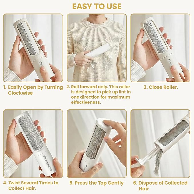 PIUNESS Pet Hair Remover Roller – Reusable Lint Roller for Cat & Dog Hair on Furniture, Couch, Carpet, Car & Bedding – Portable, Eco-Friendly