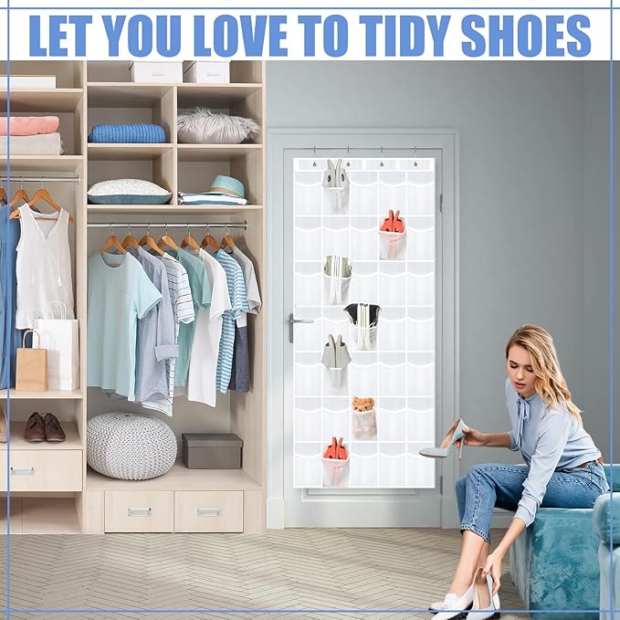 Windyun 2 Pcs 70 Large over The Door Shoe Organizer Hanging Shoe Rack for Closet Holder Pure Mesh Pockets Back to School Behind Door Hanger Storage Nonslip for Home Room School Dorm, Each 35 Pockets