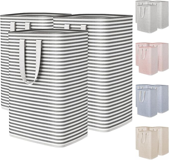 Lifewit 3 Pack Laundry Hamper Large Collapsible Laundry Baskets, Freestanding Waterproof Clothes Hamper with Easy Carry Handles in Laundry Room Bedroom Bathroom College Dorm, Black, 3 x 80L