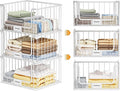 3-Tier Stackable Closet Organizers and Storage, Clothes Shelf Organizer, Foldable Wire Basket Bins, Sweater Storage for Closet and Pantry,11.8" D x 15.7" W, White