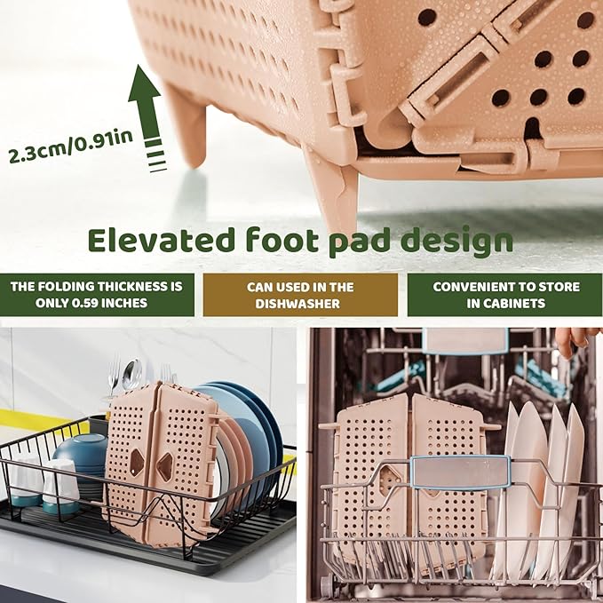 Plastic Collapsible Strainers and Colanders, Foldable Food Strainer for Kitchen, Space-Saving Folding Drain Basket Bowl for Pasta Fruit Vegetables Drainage Storage Dishwasher (Apricot)