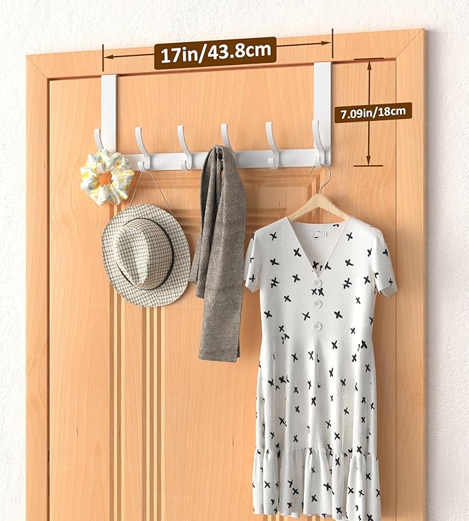 CHAUNCEY HOME Over The Door Hooks Hanger with 7" Arms, Door Hooks for Hanging, Fit 1 3/4" Door, Tool-Free Assembly, F7U, Towel Racks Organizer Holder for Bathroom - White