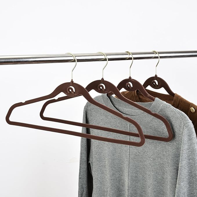 Heavy Duty Velvet Hangers with Cascade Hook, Durable, 360 Degree Rotatable Hook (50, Brown)