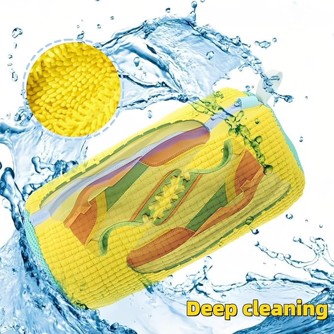 Shoe Washing Machine Bag, 4-Pack Reusable Laundry Shoe Bags for Washer & Dryer, 360° Deep Cleaning Mesh Bags with Self-Locking Zipper for All Shoes Types Including Sneakers (2 Blue & 2 Yellow)