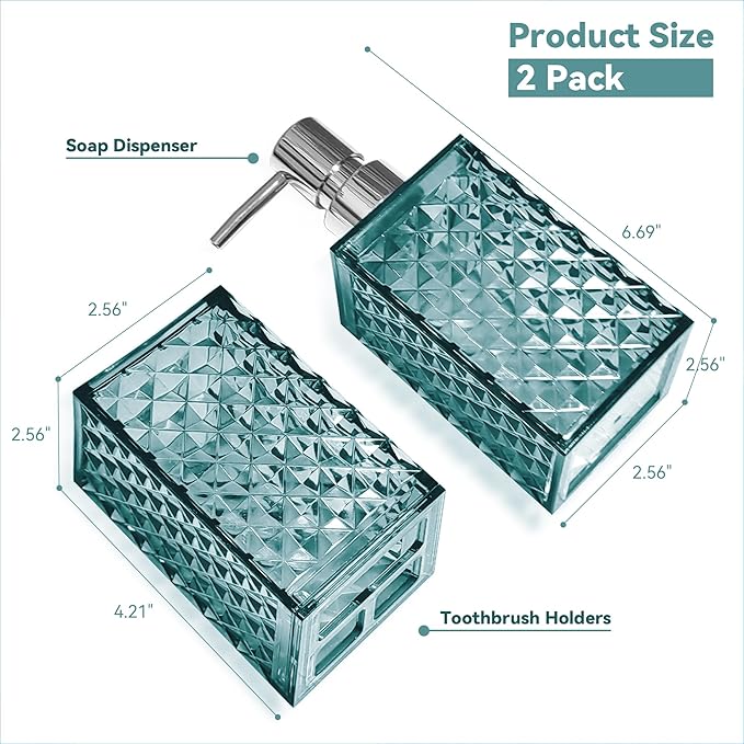 2PCS Mint Blue Bathroom Accessories. Contain Soap Dispenser and Toothbrush Holder Set. Boho Bathroom Set for Blue Bathroom Décor