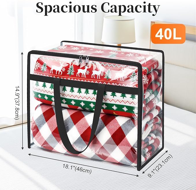 Clear Clothes Storage Bags, 6 Pack Closet Organizers and Under Bed Storage Containers, Foldable Moving Bags with Zippers for Comforter, Blanket, Bedding, Duvet, PVC Packing Bags 40L