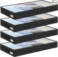 4 Inch Low Profile Under Bed Storage Drawer 4 Pack, Lightweight Underbed Clothes Storage Container Bins with NO STURCTURE, Shallow Storage Bag for Dorm & Home, With Clear Lids & Water-Resistant Fabric