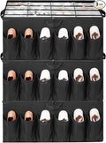 Extra Large Fabric Shoe Organizer for Closet, Fits up to 28 Pairs, Foldable Shoe Storage Bin Containers with Adjustable Dividers and Clear Cover, Black, 3 Pack