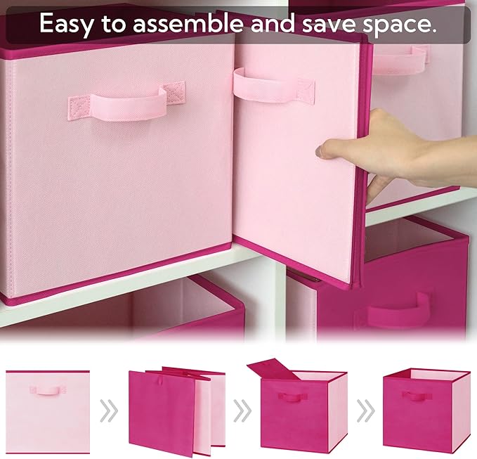 GRANNY SAYS Cube Cute Storage Bins, 11 Inch Storage Cube Organizer, Collapsible Fabric Storage Cubes with Handle, Decorative Cube Storage Organizer for Shelves, Closet, Pink, 6-Pack